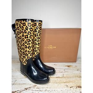 Coach Tristee Shiny Leopard Lace Up Rain Boots 9M